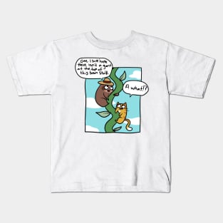 Cat and Sloth climbing a Bean Stalk Comic Kids T-Shirt